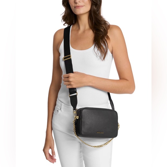 Michael Kors Bryant Medium Leather Double Zip Chain Camera Crossbody - Picture 2 of 6